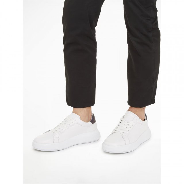 Calvin Klein Men's White Leather Sneakers for Fall/Winter - Image 3