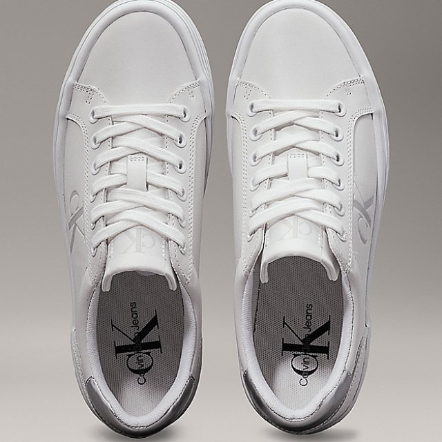 Calvin Klein Women's Silver and Black Leather Sneakers - Image 7