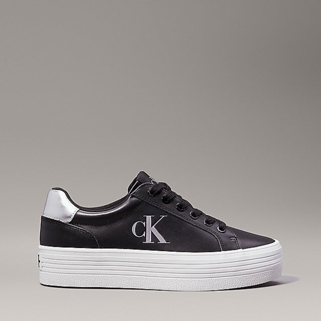 Calvin Klein Women's Silver and Black Leather Sneakers - Image 4