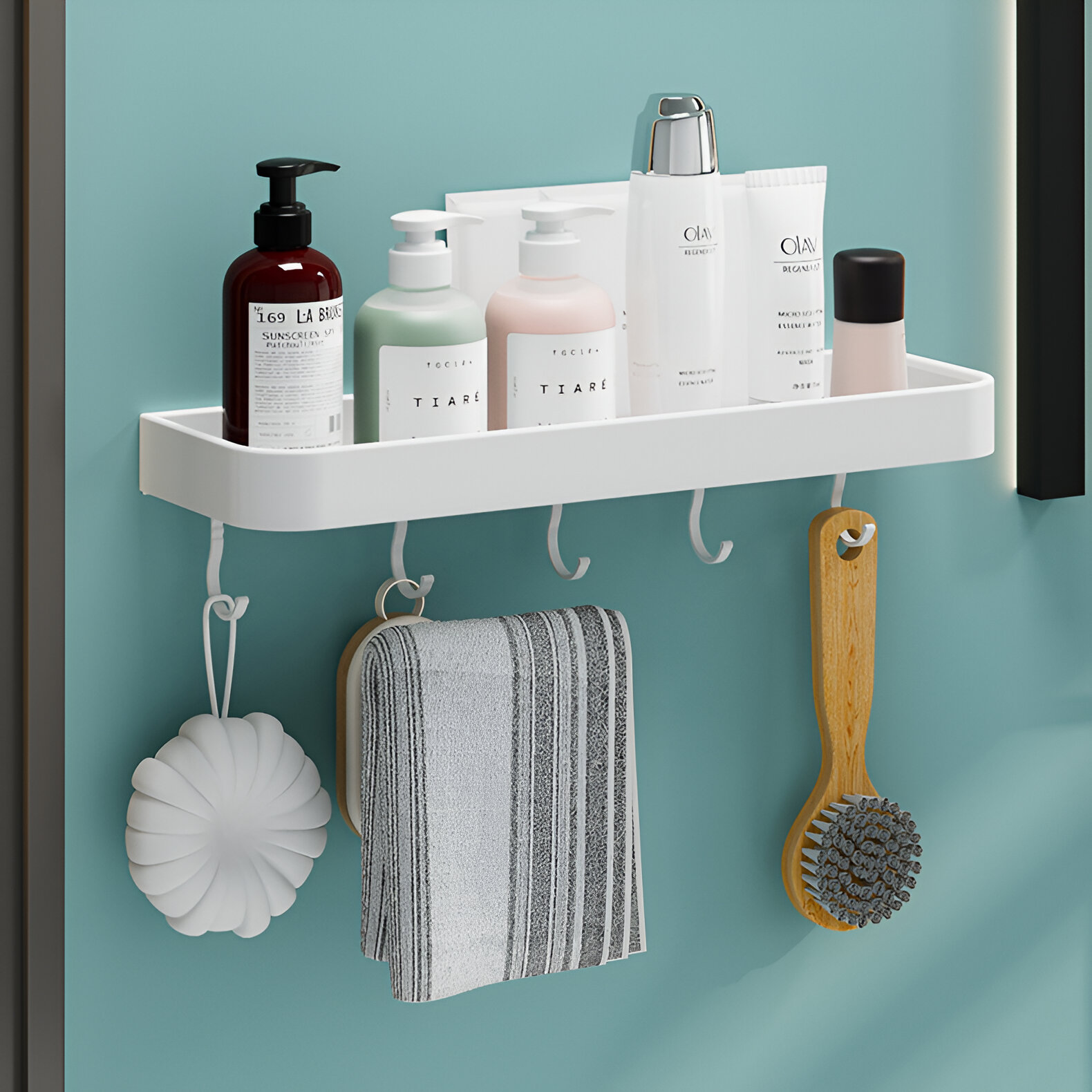 Black/White Space Aluminum Bathroom Shelf Shampoo Holder - Image 2