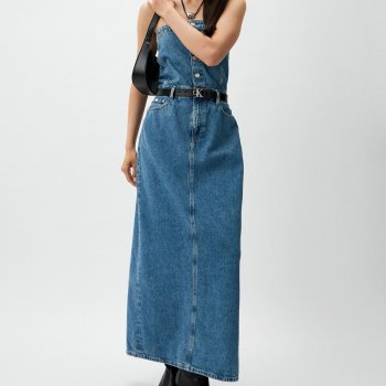 Calvin Klein Jeans Women's Blue Cotton Dress with Front Pockets