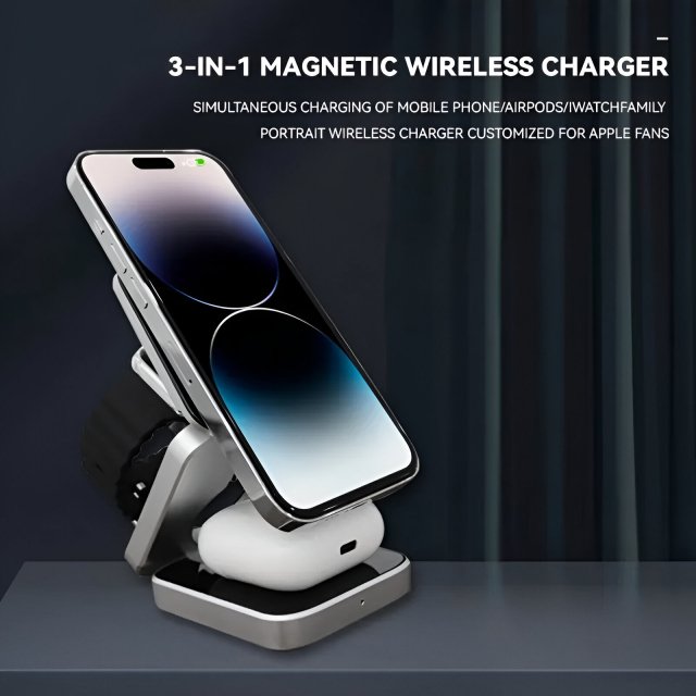 3-in-1 Wireless Charging Magnetic Stand for Apple iPhone, AirPods, Apple Watch