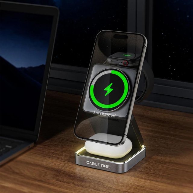 Foldable 3-in-1 Magnetic Wireless Charger Stand for iPhone, Apple Watch, AirPods