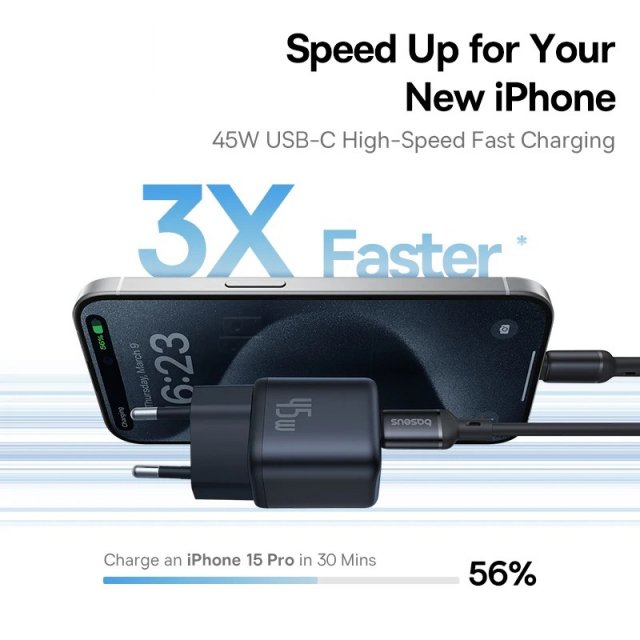 45W GaN Fast Charger for Apple iPhone 16 Pro Max with Type-C Port