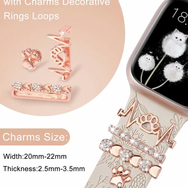Floral Engraved Silicone Band with Charms for Apple Watch