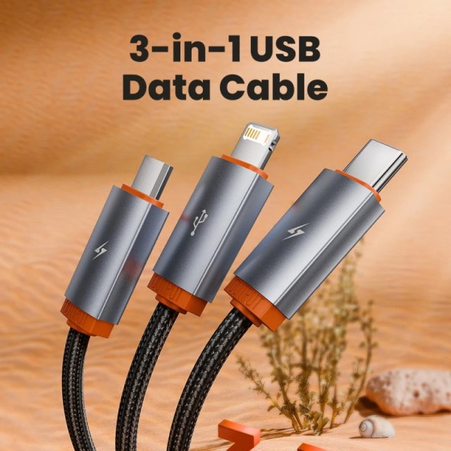 3-in-1 USB to Lightning, Type-C & Micro Cable for Apple Devices & More