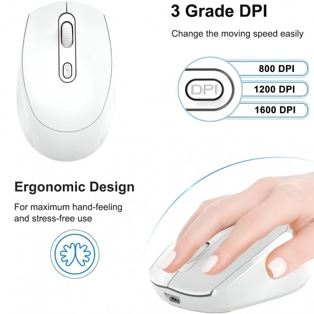 Wireless Bluetooth Mouse for Apple Devices - Ergonomic, Rechargeable, DPI Adjustable