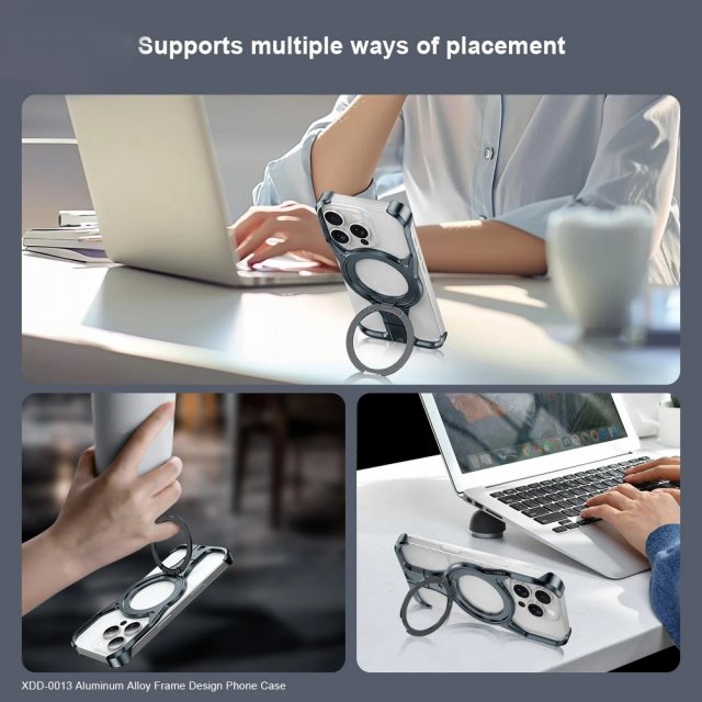 360° Rotatable Magnetic Stand Protective Frame for iPhone 16 Pro Max with Wireless Charging
