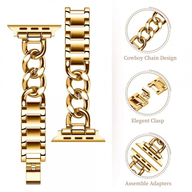 Gold Stainless Steel Loop Strap for Apple Watch 8/7, 44mm, 41mm, 45mm
