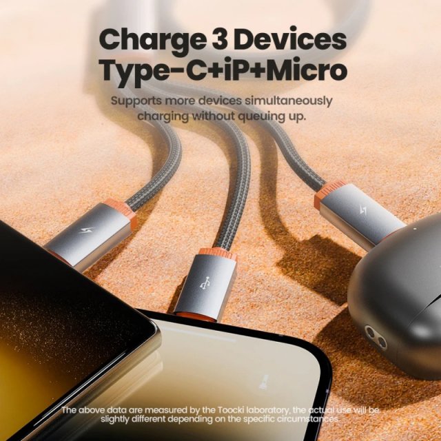 3-in-1 USB to Lightning, Type-C & Micro Cable for Apple Devices & More