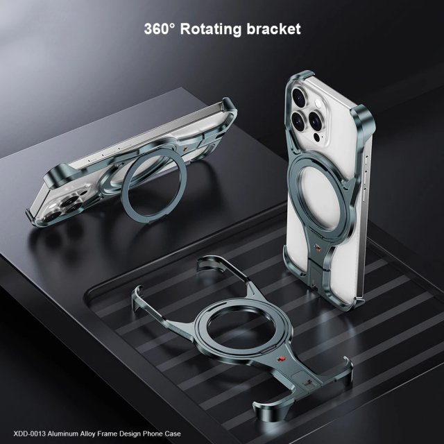 360° Rotatable Magnetic Stand Protective Frame for iPhone 16 Pro Max with Wireless Charging