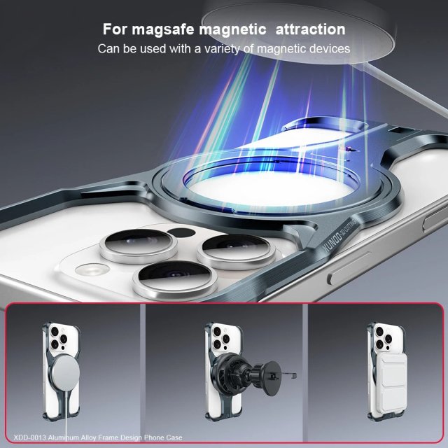 360° Rotatable Magnetic Stand Protective Frame for iPhone 16 Pro Max with Wireless Charging
