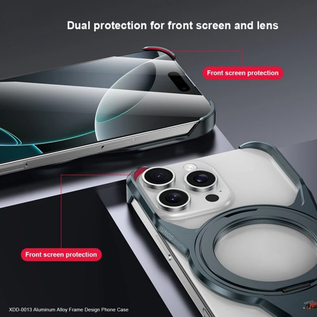 360° Rotatable Magnetic Stand Protective Frame for iPhone 16 Pro Max with Wireless Charging