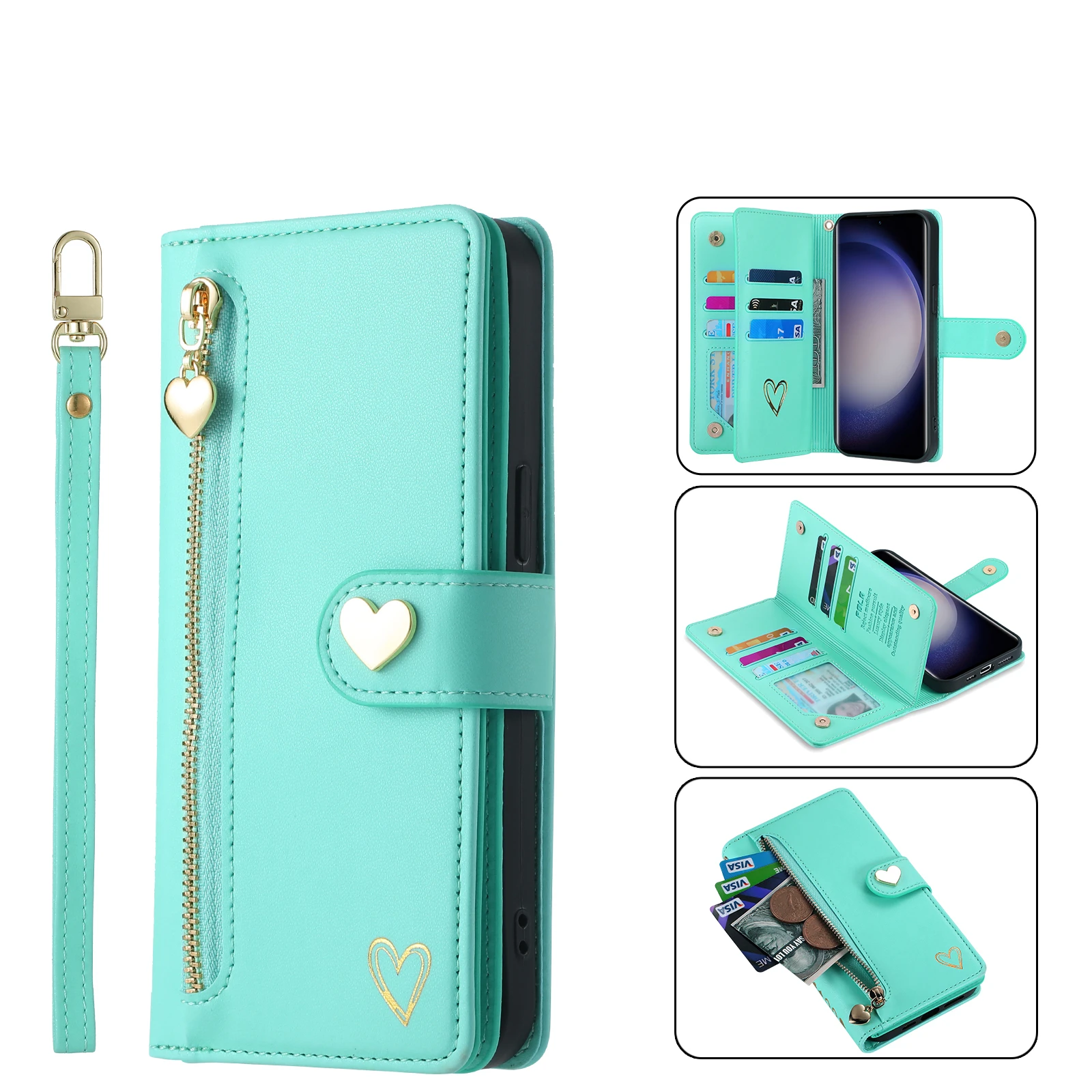 Zipper Wallet Leather Case with Card Slots for Samsung Galaxy - Image 3