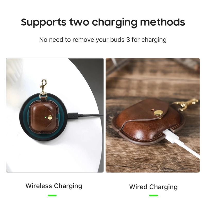 Genuine Leather Protective Case for Samsung Galaxy Buds 3 Pro with Hook - Image 4