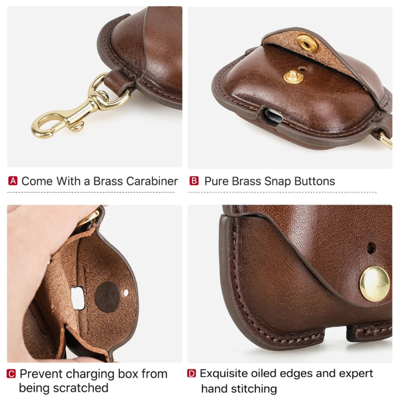 Genuine Leather Protective Case for Samsung Galaxy Buds 3 Pro with Hook - Image 5