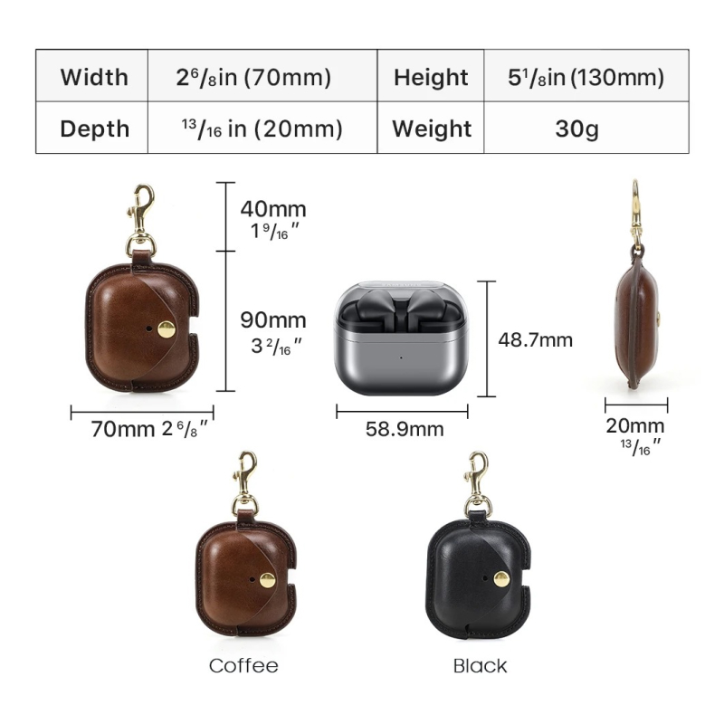 Genuine Leather Protective Case for Samsung Galaxy Buds 3 Pro with Hook - Image 6