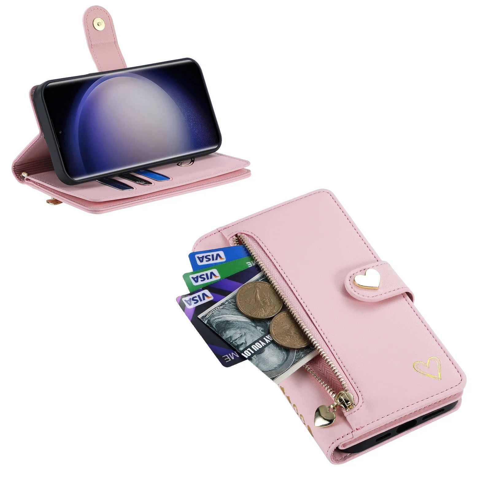 Zipper Wallet Leather Case with Card Slots for Samsung Galaxy - Image 4