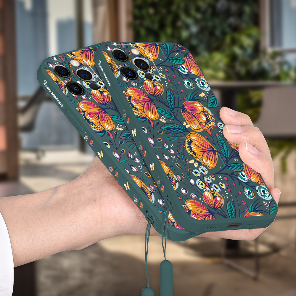 Dark Green Retro Flowers Liquid Silicone Case for Samsung Galaxy A Series - Image 4