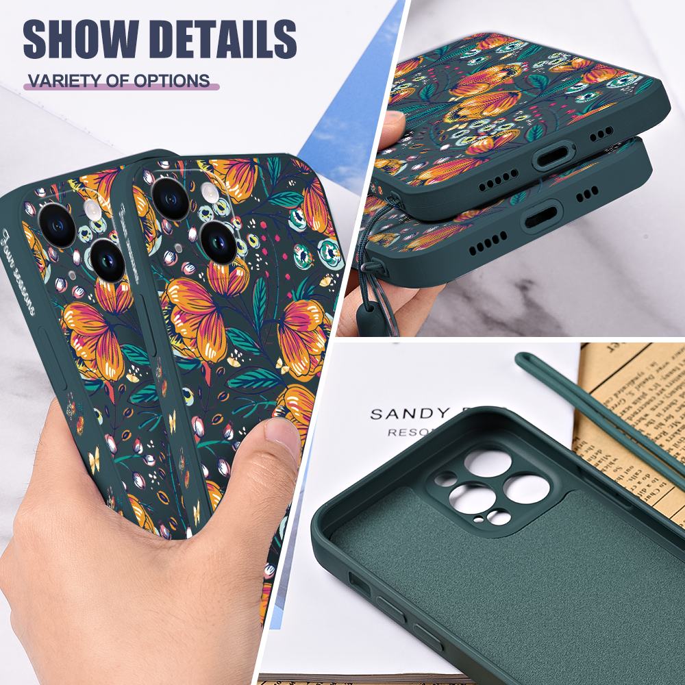 Dark Green Retro Flowers Liquid Silicone Case for Samsung Galaxy A Series - Image 6