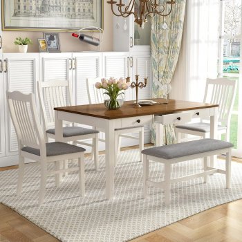 Alternative view of 6-Piece Farmhouse Dining Table Set with 4 Upholstered Chairs and Bench