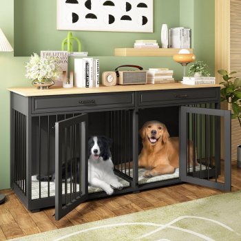 Alternative view of Wooden Dog Crate Furniture with Divider and Drawers for Large Dogs