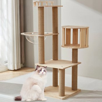 Alternative view of Solid Wood Multi-Level Cat Climbing Tree with Scratching Posts and Toys