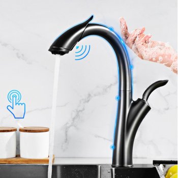 Alternative view of Luxury Gun Grey Intelligent Touch Kitchen Faucet with Pull-Out Spray for Hot & Cold Water
