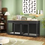 Wooden Dog Crate Furniture with Divider and Drawers for Large Dogs