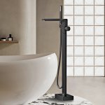 Luxury Black Brass Floor Standing Bathtub Faucet with Single Handle Design