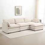 Oversized Modular Sectional Sofa with Movable Ottoman, 4-Seater L-Shaped Corduroy