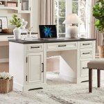 58" Farmhouse Executive Desk with Drawers and Cabinet for Home Office