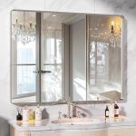 Brushed Silver Bathroom Mirror for Wall, 48 x 36 Inch Metal Framed Bathroom Mirror