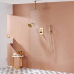 12-Inch Ceiling Mounted Shower System with Dual Shower Heads in Brushed Gold