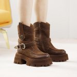 Retro Leather Platform Boots for Women