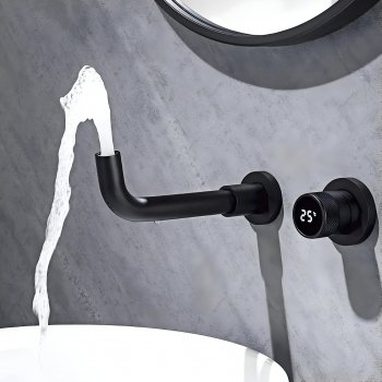 Alternative view of Black Brass Bathroom Faucet with Hidden Digital Display, Single Handle Dual Control