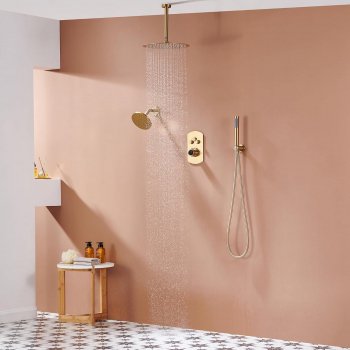 Alternative view of 12-Inch Ceiling Mounted Shower System with Dual Shower Heads in Brushed Gold