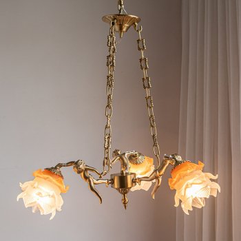 Alternative view of Vintage Angel Copper Chandelier - Elegant Flower Pendant Lighting