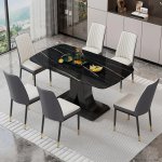 Modern Dining Table Set for 6 with Marble Top and Leather Chairs