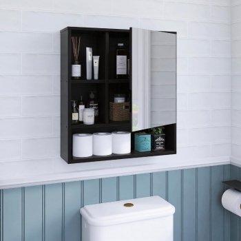 Alternative view of Wall-Mounted Bamboo Medicine Cabinet with Mirror and Adjustable Shelves