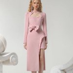 Elegant Irregular Design Hollow Waist Pink Maxi Dress