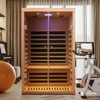 Alternative view of 2-Person Infrared Sauna Room, Natural Canadian Hemlock Wood, 1780W Power