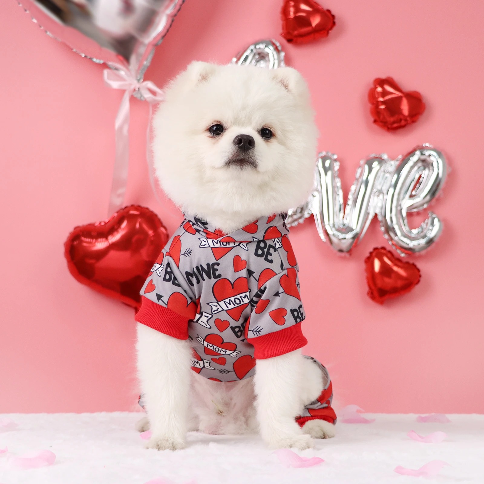Adorable Heart Print Hooded Pajamas for Small Dogs
