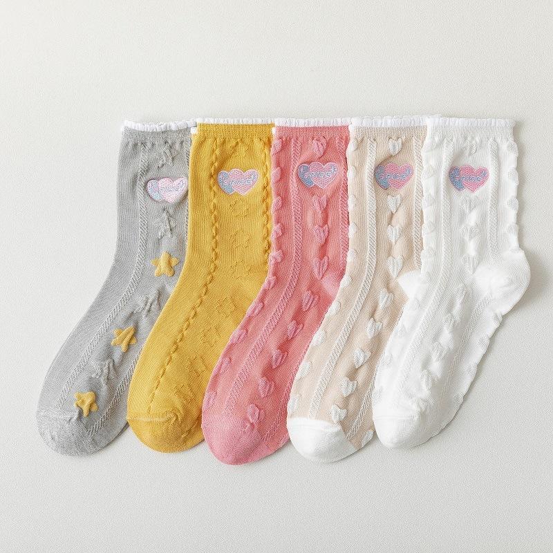 Cute Lace Embroidered Stockings – Candy Colors with Love & Star Design
