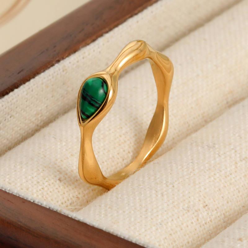 Gold-Plated Geometric Stone Ring for Women