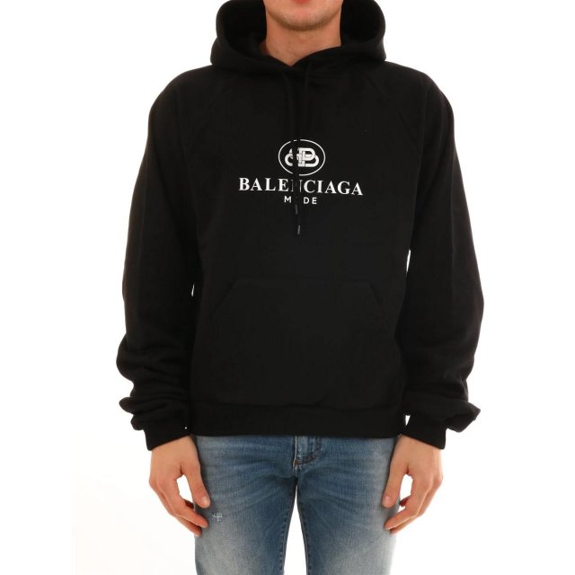 Balenciaga Black Hooded Sweatshirt with Logo Print