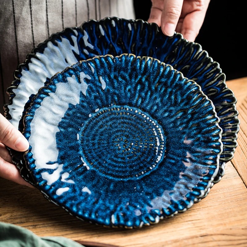 Retro Western Ceramic Steak Plate with Glaze Finish for Barbecue and Dining