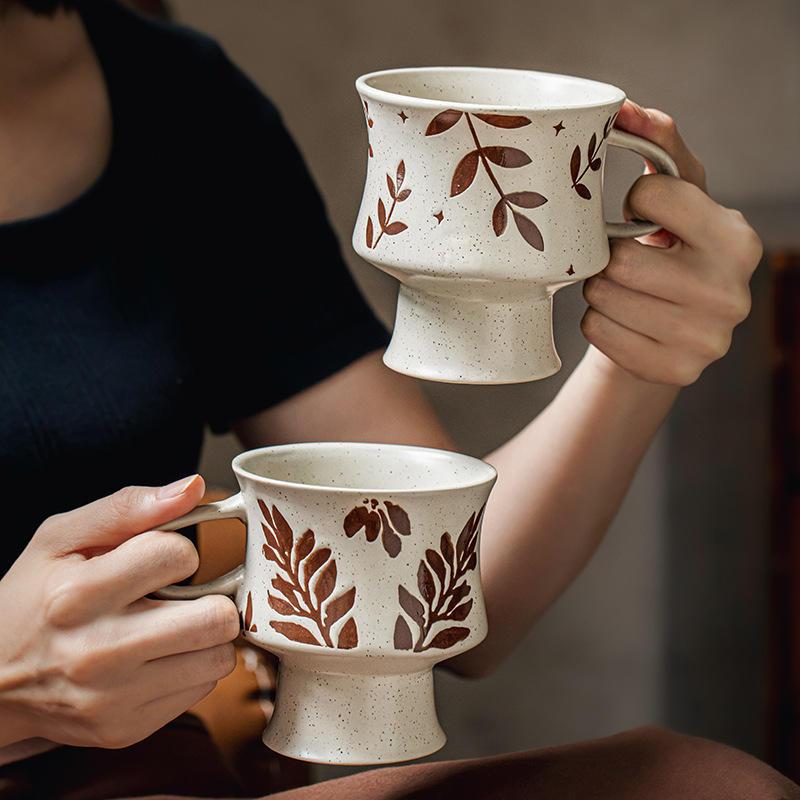 Retro High-Footed Ceramic Mug – 10 oz Eco-Friendly Coffee Cup