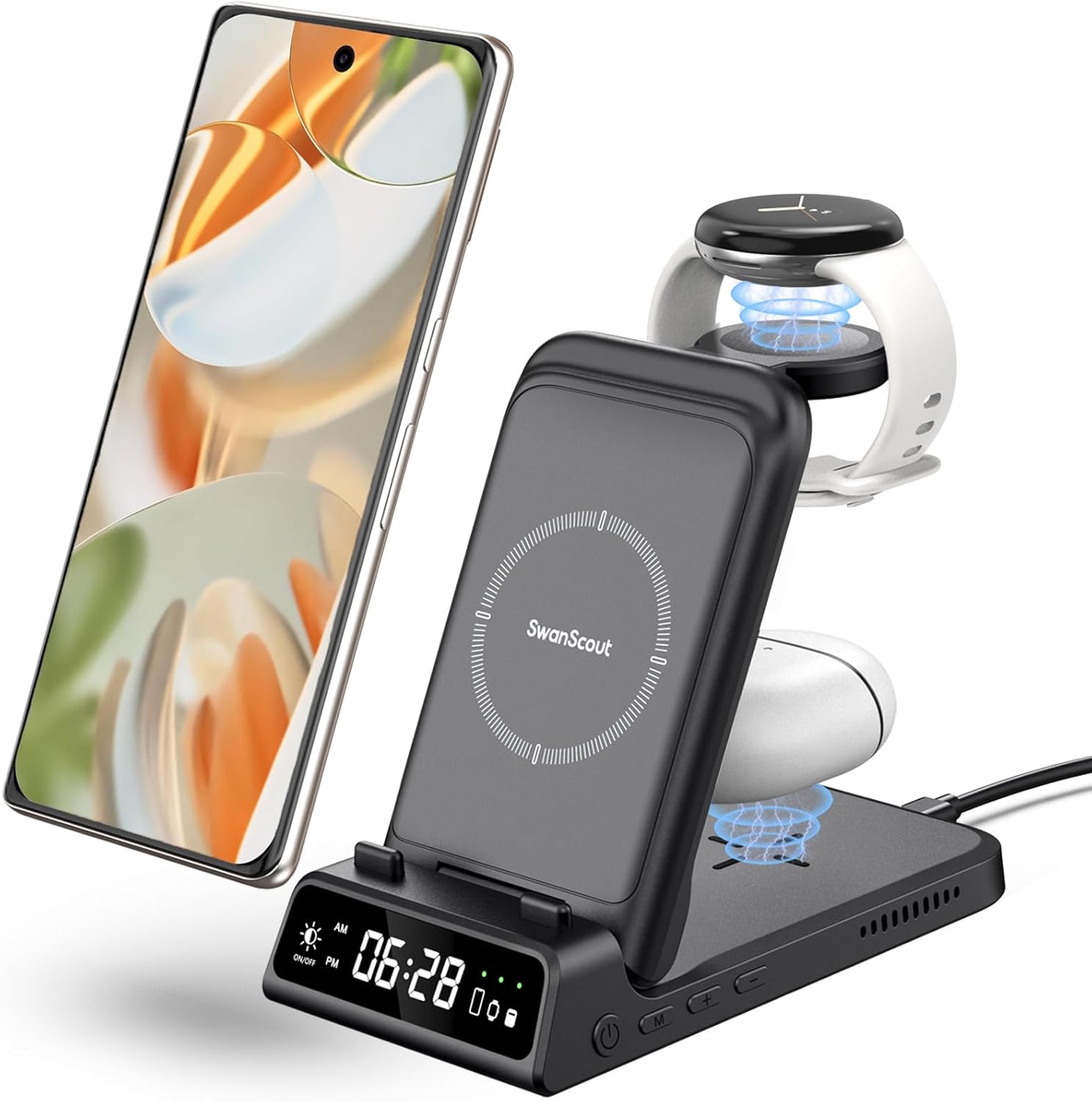 3-in-1 Wireless Charging Station for Phones, Watches, and Earbuds