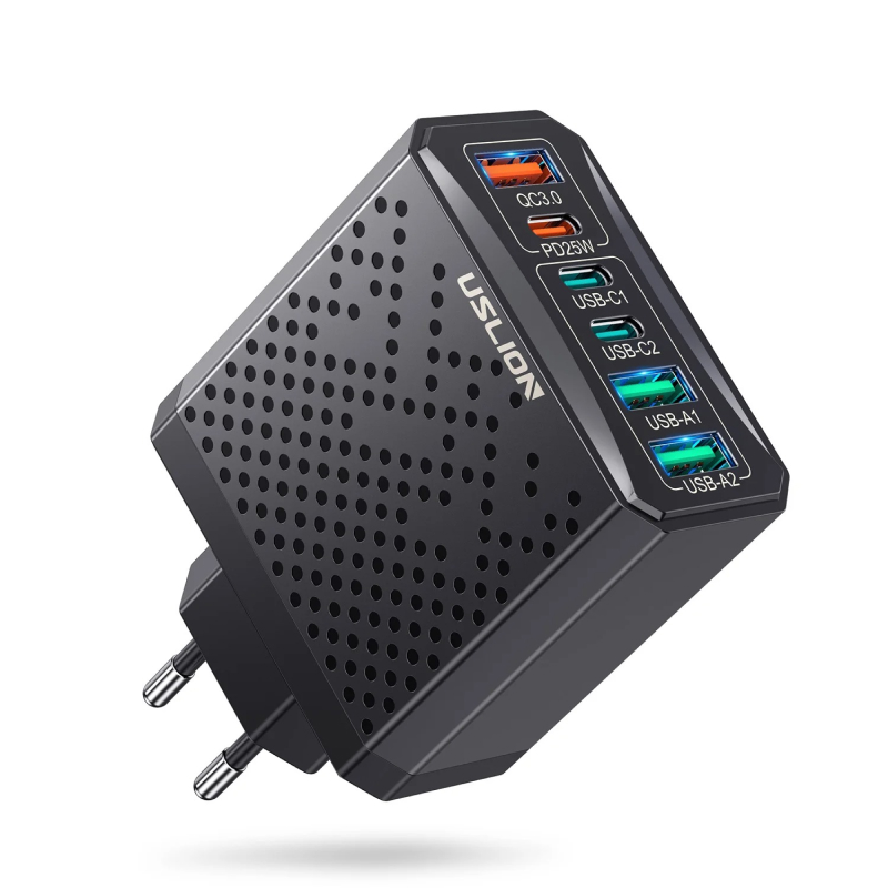 6-in-1 25W USB-C Quick Charger with QC 3.0 and PD for Fast Multi-Device Charging